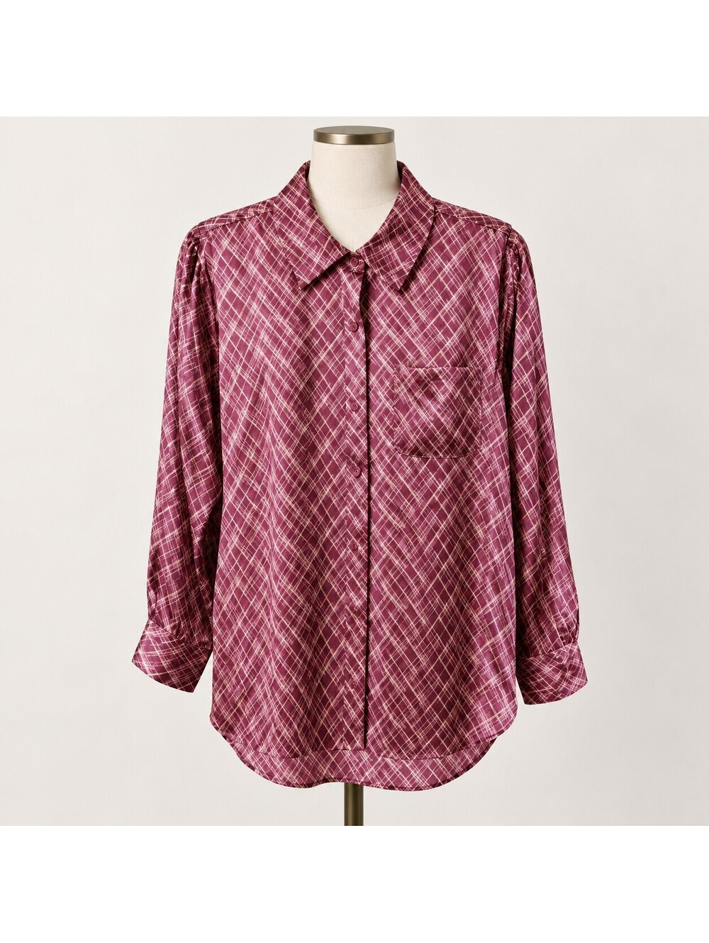 Equipment Women’s Burgundy & Tan Crosshatch Button-Up Blouse XL silk